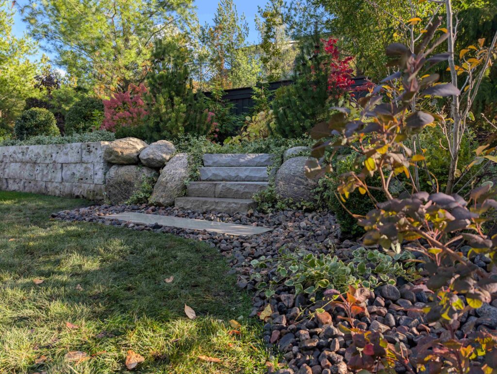 stone steps and gardens